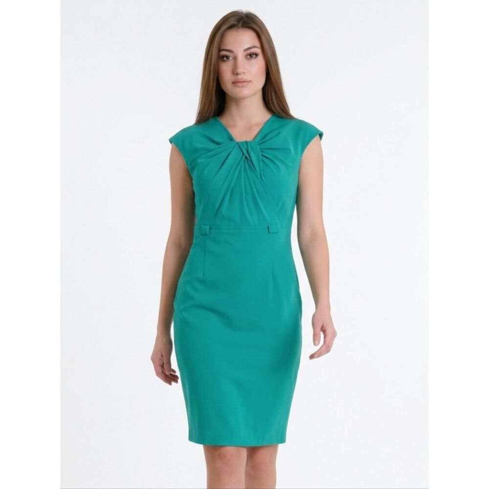 Calvin Klein Teal Neck Knot Detail Cap Sleeve Dress Size 14